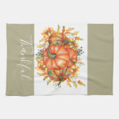 Sage Green & Oranje pomkin Bounty Thanksgiving Theedoek (Horizontaal)