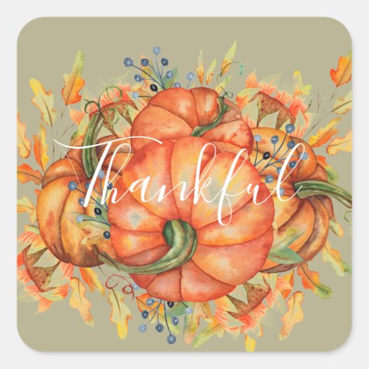 Sage Green & Oranje pomkin Bounty Thanksgiving Vierkante Sticker (Voorkant)