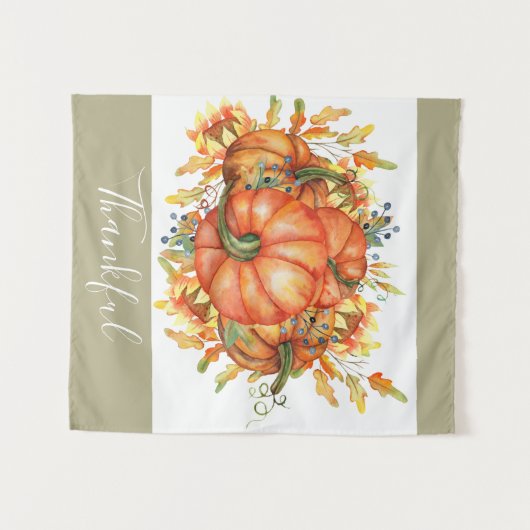Sage Green & Oranje pomkin Bounty Thanksgiving Wandkleed (Voorkant (horizontaal))