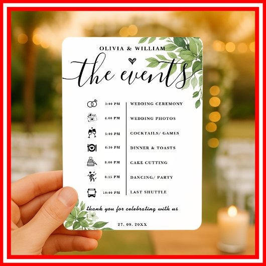 Sage Green Order of Events Elegant Wedding Program Kaart