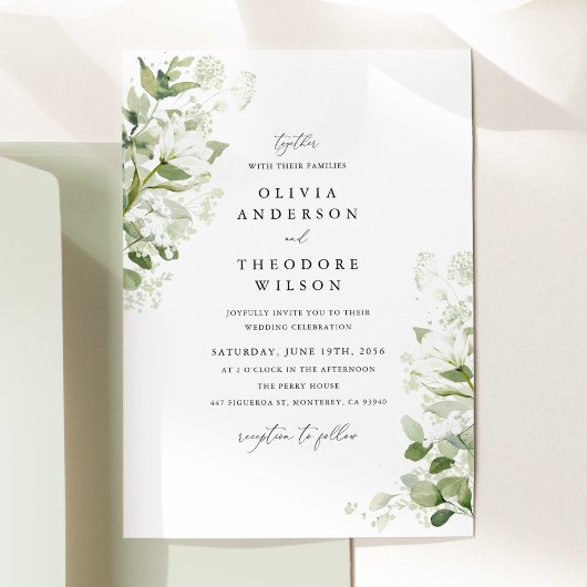 Sage Green Organic Greenery Watercolor Wedding Kaart