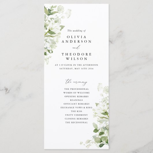 Sage Green Organic Greenery Wedding Ceremony Programmakaart (Voorkant)