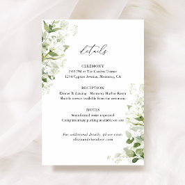 Sage Green Organic Greenery Wedding Details, Info Informatiekaartje