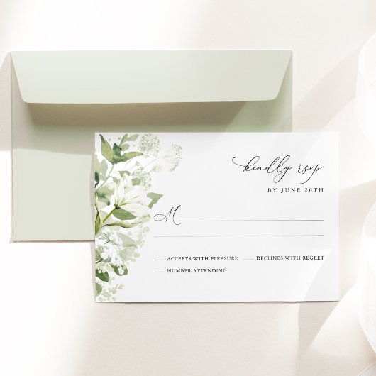 Sage Green Organic Greenery Wedding RSVP Kaartje