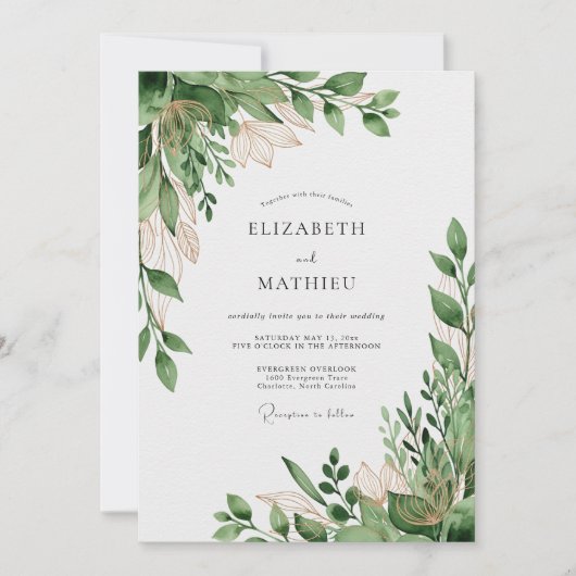 Sage Green Organic Nature Wedding Kaart (Voorkant)