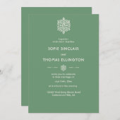 Sage Green Ornament huwelijksuitnodiging Kaart (Voorkant / Achterkant)