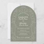 Sage Green Ornate Arch Botanical Wedding Kaart (Voorkant)