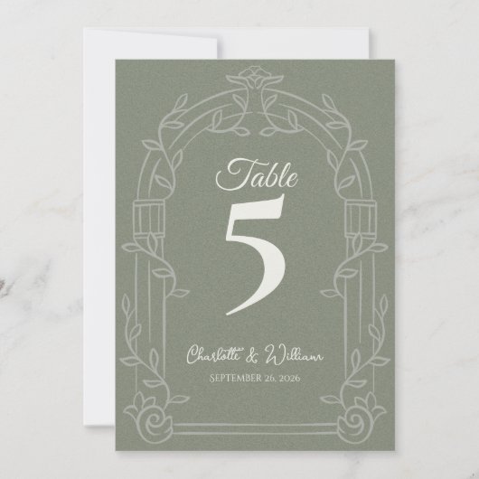 Sage Green Ornate Arch Wedding Table Number Bedankkaart (Voorkant)