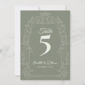 Sage Green Ornate Arch Wedding Table Number Bedankkaart (Achterkant)