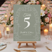 Sage Green Ornate Arch Wedding Table Number Bedankkaart