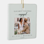 Sage Green Our First Christmas As Engaged Photo Keramisch Ornament (Rechts)