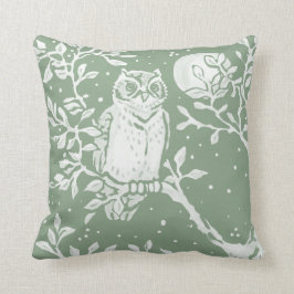 Sage Green Owl Woodland Moon Natuur Sierkussen