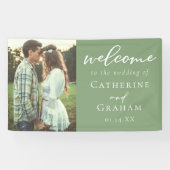 Sage Green Paar Foto Lente Huwelijk Spandoek (Horizontaal)