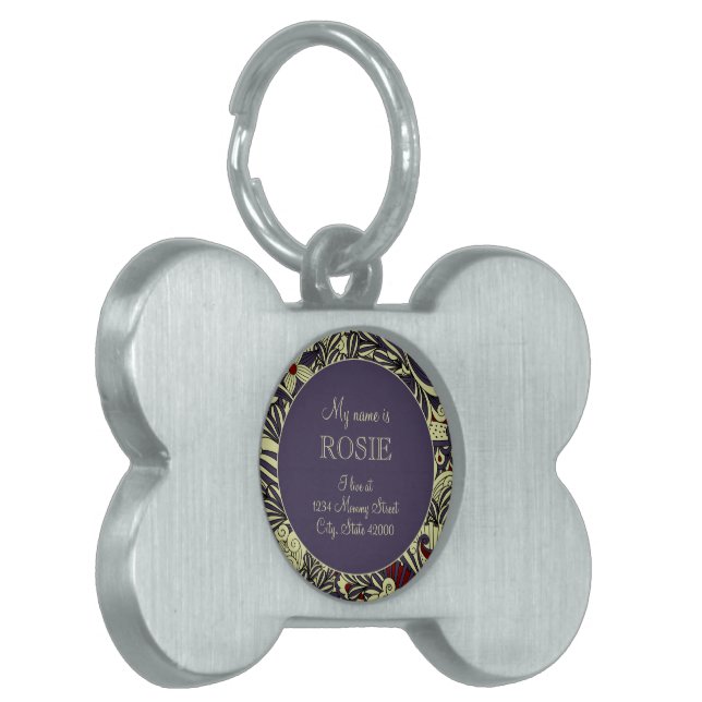 Sage Green & Paars Botanical Personalized Silver Huisdieren Naamplaatje (Voorkant Links)