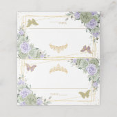 Sage Green Paarse Roos Bloemen Quinceañera Verjaar Plaatskaartje (Buitenkant ongevouwen)