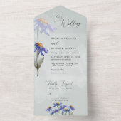 Sage Green Paarse Waterverf Daisy Modern Wedding All In One Uitnodiging (Binnen)