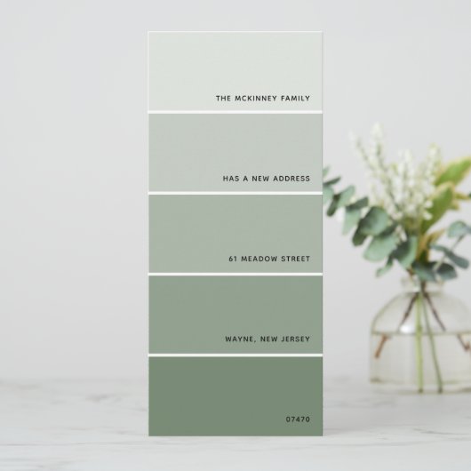 Sage Green Paint Swatch Nieuw adres aankondiging (Staand voorkant)