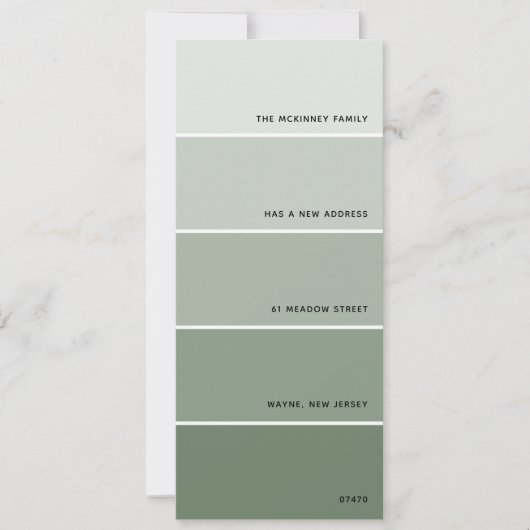 Sage Green Paint Swatch Nieuw adres aankondiging (Voorkant)