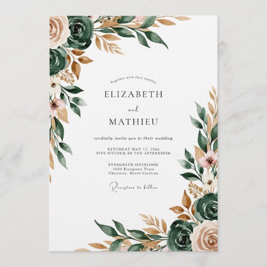 Sage Green Painterly Flourish Wedding Kaart (Voorkant)