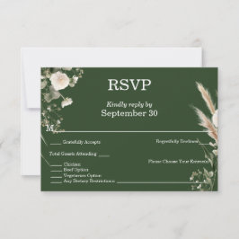 Sage Green & Pampas Boho RSVP Kaart