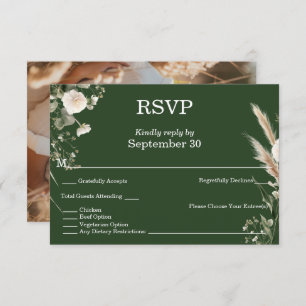 Sage Green & Pampas Boho RSVP Kaart