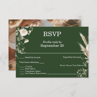Sage Green & Pampas Boho RSVP Kaart