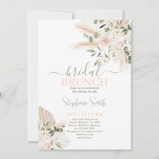 Sage green Pampas Bridal Shower Invitation Kaart (Voorkant)
