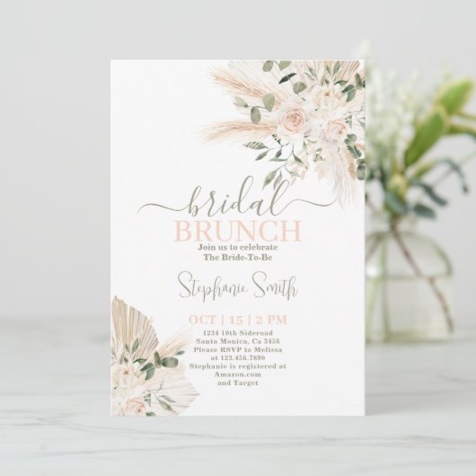 Sage green Pampas Bridal Shower Invitation Kaart (Staand voorkant)