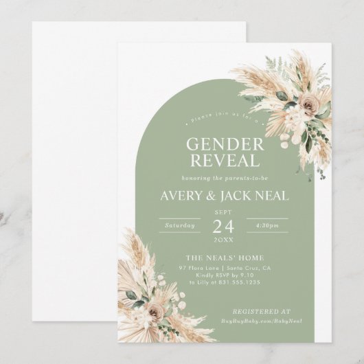 Sage Green Pampas Grass Baby Kaart (Voorkant / Achterkant)