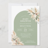 Sage Green Pampas Grass Baby shower Invitation Kaart (Voorkant)