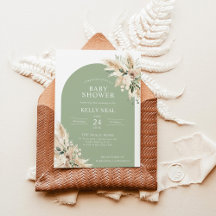 Sage Green Pampas Grass Baby shower Invitation