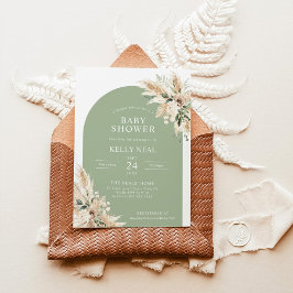 Sage Green Pampas Grass Baby shower Invitation Kaart