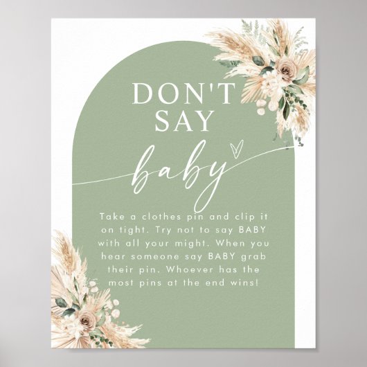 Sage Green Pampas Grass Baby shower Poster (Voorkant)