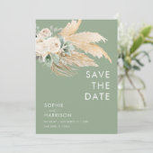 Sage Green Pampas grass Boho Save the Date Kaart (Staand voorkant)