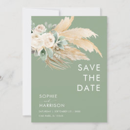 Sage Green Pampas grass Boho Save the Date Kaart