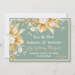 Sage Green Pampas Grass Floral Wedding Save Date Kaart