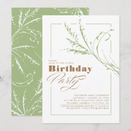 Sage Green Pampas Grass Modern Birthday Party Kaart