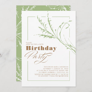 Sage Green Pampas Grass Modern Birthday Party Kaart