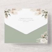 Sage Green Pampas Waterverf Bloemen Huwelijk All In One Uitnodiging (Achterkant)