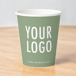 Sage Green Paper Cups Custom Business Logo 8 oz Papieren Bekers