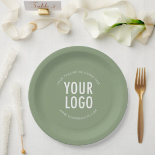 Sage Green Papieren Borden Bedrijfslogo Merk Bulk Bordje