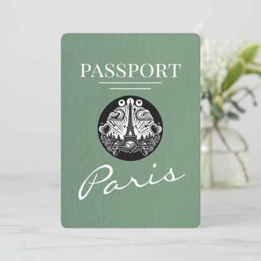 Sage Green Paris Passport Bewaar de datum Save The Date (Staand voorkant)