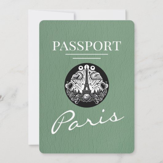 Sage Green Paris Passport Bewaar de datum Save The Date (Voorkant)