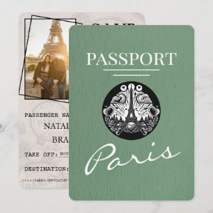 Sage Green Paris Passport Bewaar de datum Save The Date