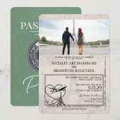 Sage Green Paris Passport Wedding Kaart (Voorkant / Achterkant)