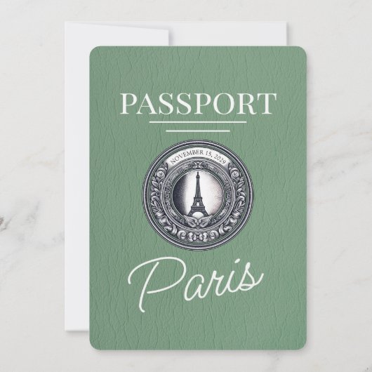 Sage Green Paris Passport Wedding Kaart (Achterkant)