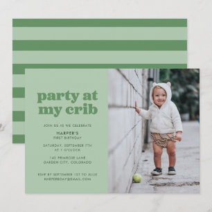 Sage Green Party in My Wieg 1st Birthday Party Kaart