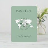 Sage Green Passport Destination Wedding Invitation Kaart (Staand voorkant)