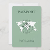 Sage Green Passport Destination Wedding Invitation Kaart (Voorkant)