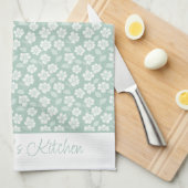 Sage Green Pastel Light Mint Witte Boho Bloemen Theedoek (Quarter Fold)